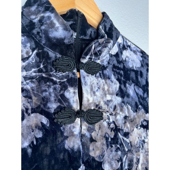 LILILIWJ Black Floral Velvet Cheongsam Dress Feather Trim Mandarin Collar - Picture 4 of 11